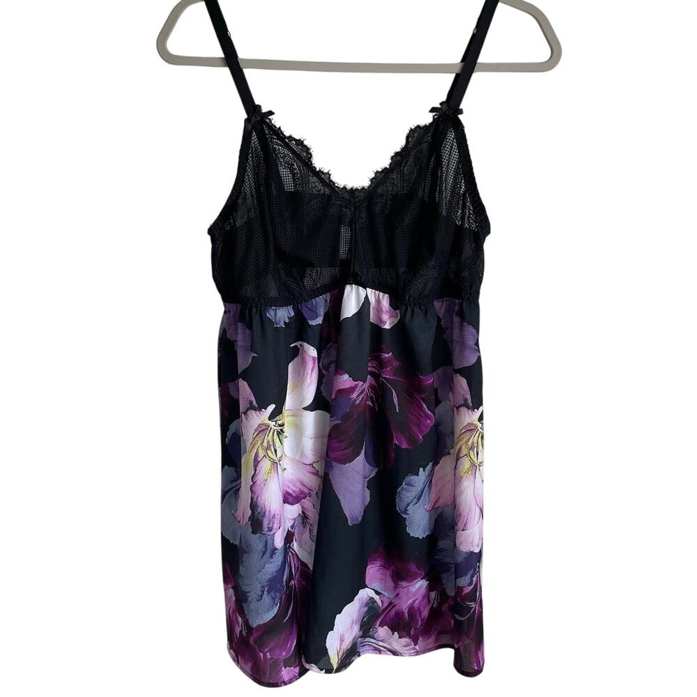 Cacique Babydoll Floral Lace Chemise Sz 14/16 Strappy Nightie Romantic Coquette